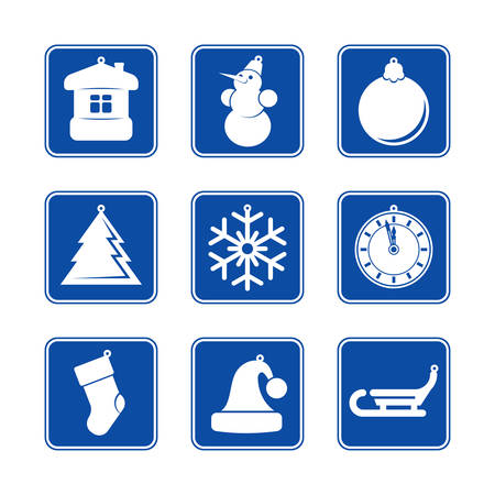 New Year Christmas blue icon set vector illustrationのイラスト素材