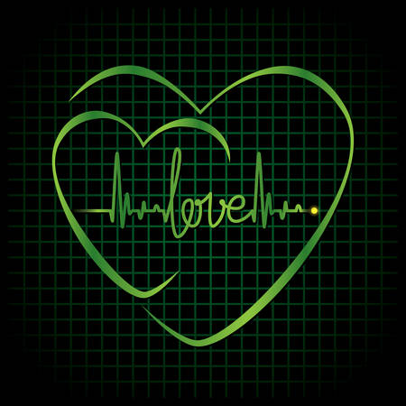 Heartbeat with love text and heart symbol  Vector illustration backgroundのイラスト素材