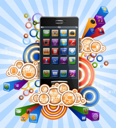 Illustration of smartphone with icons, EPS 10 contains transparencyのイラスト素材
