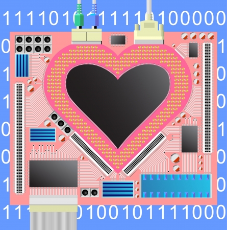 Abstract computer chip looks-like heart, drawn in pinkのイラスト素材