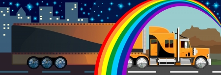 Lorry drives from day to nightのイラスト素材