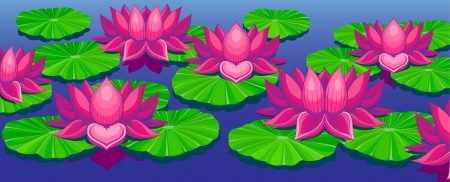 Lotuses on lake with leafs, picture has three layers to easy editing, EPS10のイラスト素材