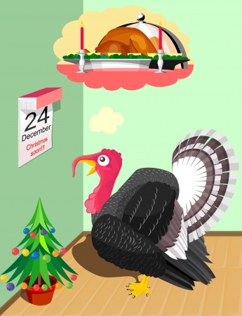 Turkey thinks, that it will be killed on Christmas for dishのイラスト素材