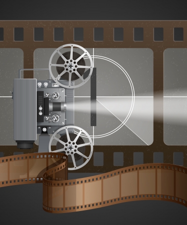 Illustration with high detailed movie projector, and film counterのイラスト素材