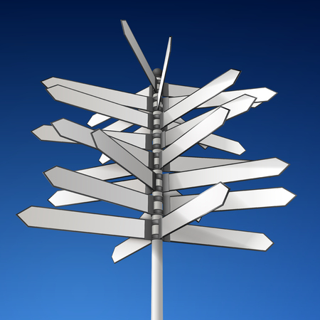 Realistic elaborated illustration of empty directional sign, shows many directionsのイラスト素材