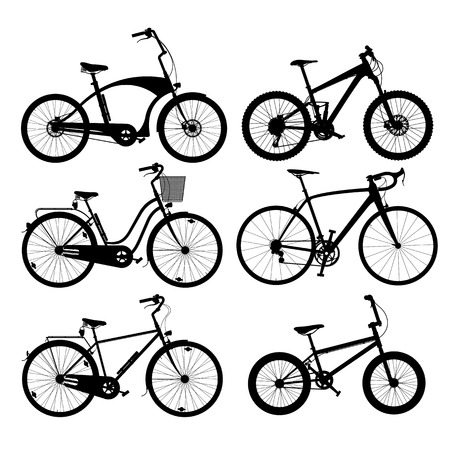 Set of silhouettes of bikes, isolated on white のイラスト素材