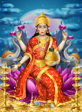 Illustration with Lakshmi the goddess of wealth, EPS 10 contains transparency.のイラスト素材