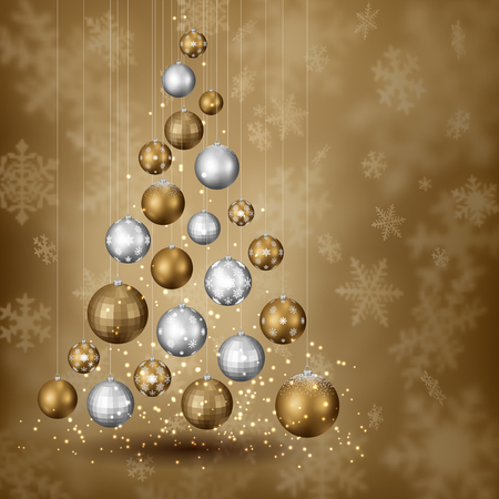 Abstract christmas tree of balls, on snowy background, EPS 10 contains transparency.のイラスト素材