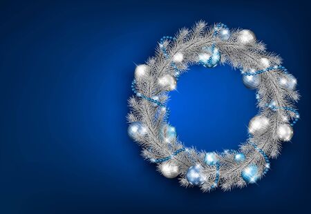 Vector silver christmas wreath with decoration. EPS 10, contains transparency.のイラスト素材