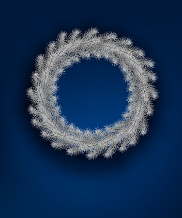 Silver christmas wreath on blue background. EPS 10, contains transparency.のイラスト素材