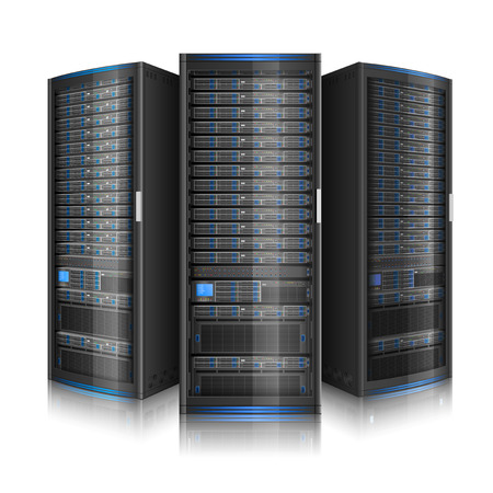 Row of network servers, illustration of data center, or super computer, contains transparency