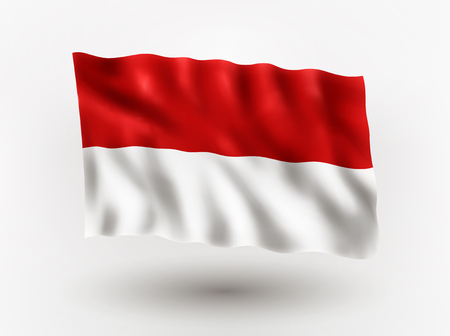 Illustration of waving flag of Indonesia, isolated flag icon, EPS 10 contains transparency.のイラスト素材