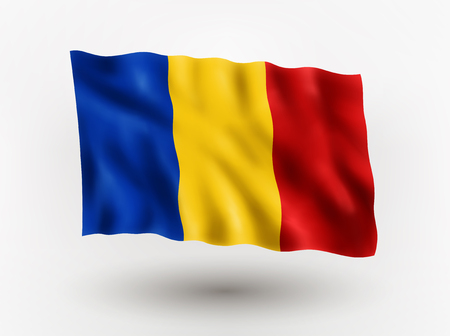 Illustration of waving flag of Romania, isolated flag icon, EPS 10 contains transparency.のイラスト素材
