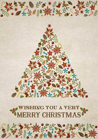 Christmas greeting card on texture of the old paper, background for holiday season, EPS 10 contains transparency.のイラスト素材