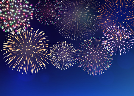Set of bright colorful fireworks contains transparency.のイラスト素材