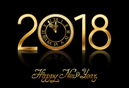 2018 New Year greeting card with golden clock.のイラスト素材