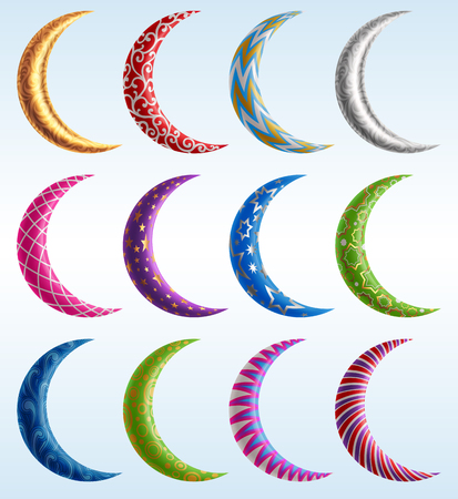 Set of decorated colorful crescents, EPS 10 contains transparencyのイラスト素材