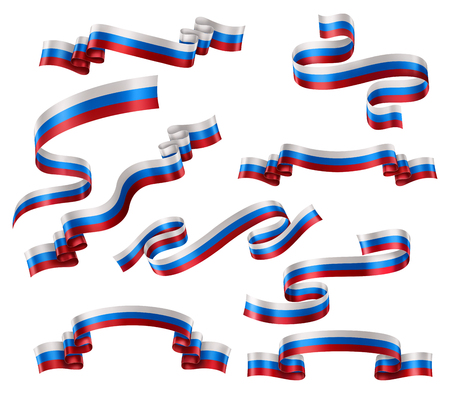 Set of Russian flag ribbons, vector collection of decorative elements and banners, for national day of Russia and world football championship, EPS 10 contains transparency.のイラスト素材