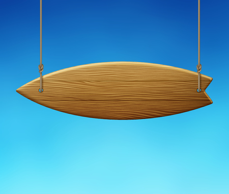 Clean wooden surfboard signboard on ropes with summer sky background, EPS 10 contains transparency.のイラスト素材