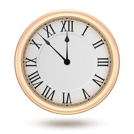 Golden clock, isolated on white background, design element for New years invitation and greeting cards. contains transparency.のイラスト素材