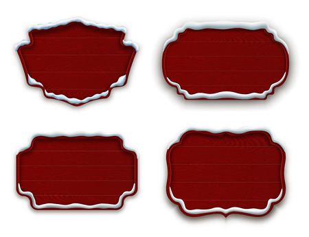 Set of wooden banners in snow, collection of signboards, EPS 10 contains transparency.のイラスト素材