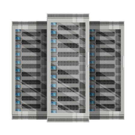 Three server racks with equipment, data center on white background ,illustration of network server, flat design. EPS 10 contains transparencyのイラスト素材