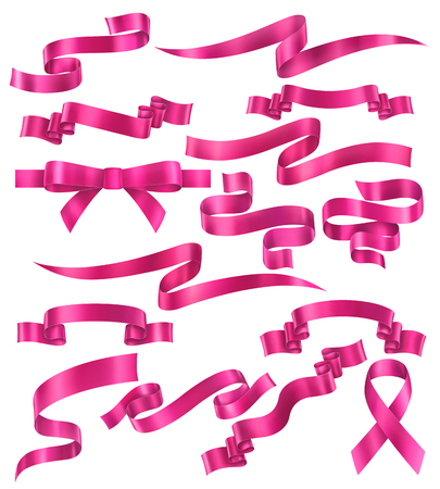 Set of pink ribbons, vector collection of banners, EPS 10 contains transparency.のイラスト素材