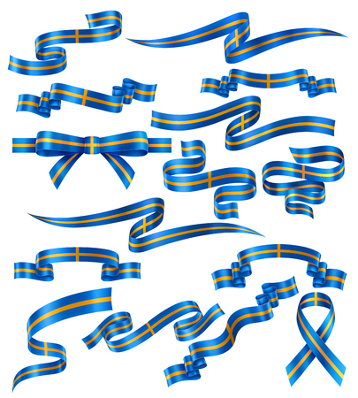 Set of Swedish flag ribbons, vector collection of decorative elements and banners, decoration for Swedish holidays . EPS 10 contains transparency.のイラスト素材