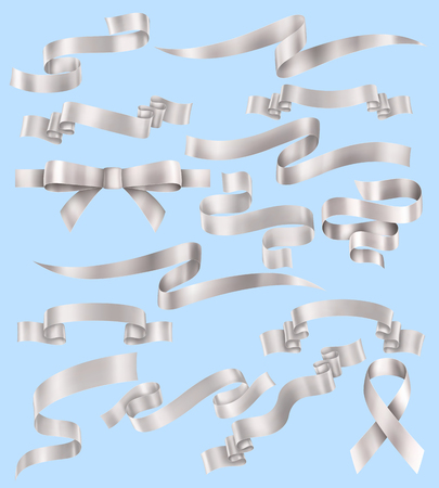 Set of white or silver ribbons, vector collection of banners, EPS 10 contains transparencyのイラスト素材