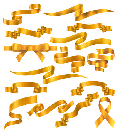 Set of yellow or golden ribbons, vector collection of banners, EPS 10 contains transparencyのイラスト素材