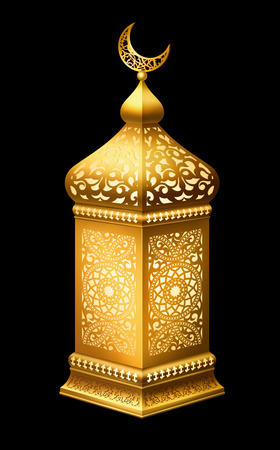 Illustration of traditional arabian lantern with lighting on black background.のイラスト素材
