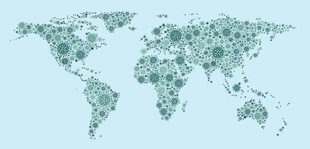 Abstract world map made of virus. Illustration of worldwide epidemic of coronavirus, Covid-19 infection.のイラスト素材