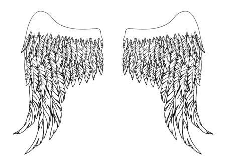 Black and white hand-drawn wings of angel or archangel, element of insignia or coat of arms. EPS 8.のイラスト素材