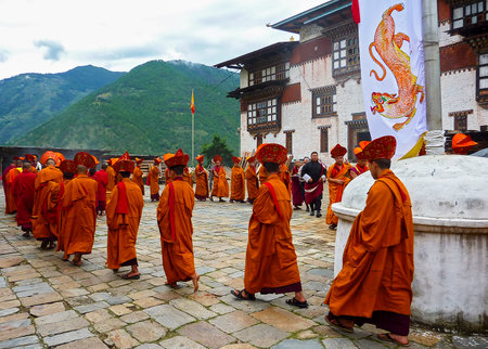 Monk ritual in Trashigang dzong - Bhutanのeditorial素材