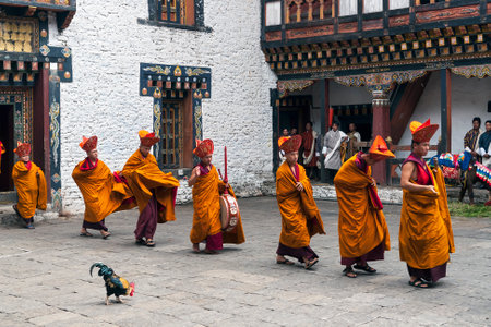 Monk ritual in Trashigang dzong - Bhutanのeditorial素材