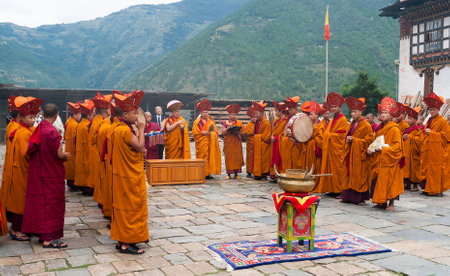 Monk ritual in Trashigang dzong - Bhutanのeditorial素材