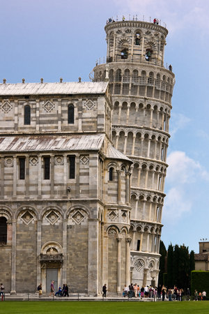 Leaning Tower of Pisa and Cathedral - Pisa, Italy. The Leaning Tower of Pisa is the campanile, or freestanding bell tower, of the cathedral of the Italian city of Pisa.のeditorial素材