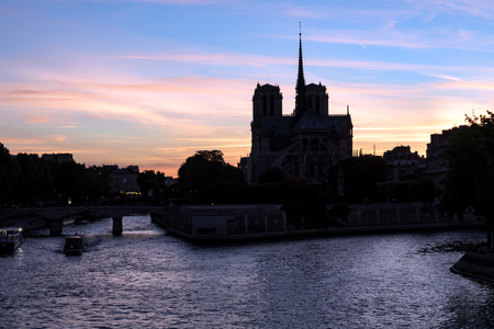 Sunset on Notre Dame  Paris at summer solsticeの写真素材