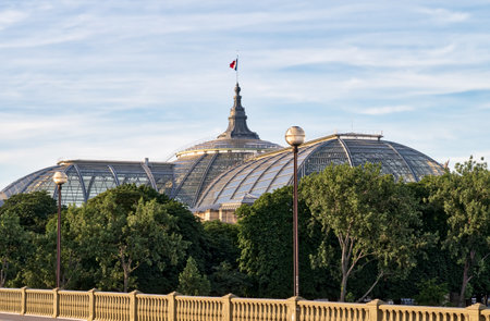 Rear view of Great Palace from Pont des Invalides - Paris, France.のeditorial素材