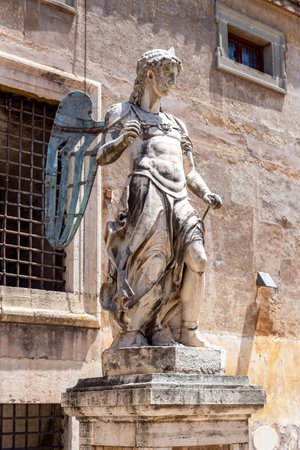 Rome, Italy - June 13 2019: Statue of San Michele Arcangelo inside castel Sant'Angelo by Raffaello da Montelupo, 1505-1566.のeditorial素材
