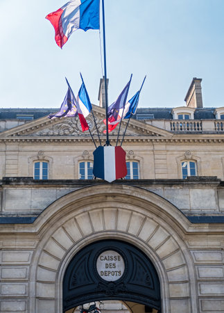 Paris, France - April 11, 2019: Facade of the Caisse des Depots et Consignations in Paris. The CDC is a French financial organization under the control of the Parliament.のeditorial素材