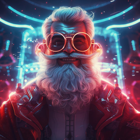 Portrait of a cool Santa Claus in red suit and glasses.の素材