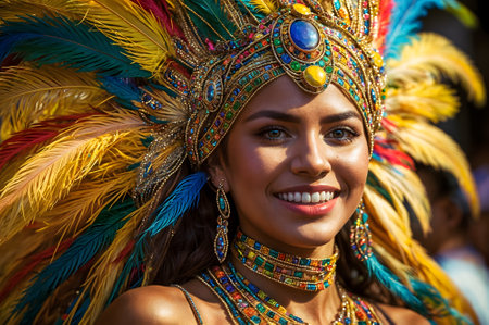 Woman in the Barranquilla Carnival in Colombia or in Rio de Janeiro, one of the biggest carnival in the worldの素材