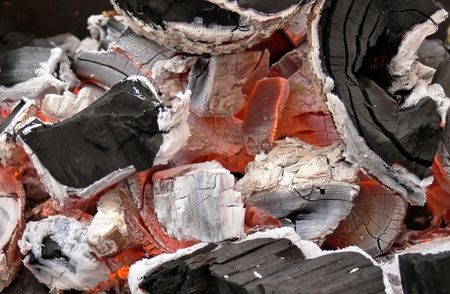 Charcoal decays. Heat. Close up.の写真素材