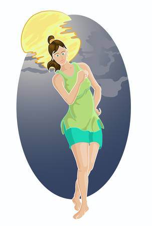 dancing girl in the moon ligthのイラスト素材
