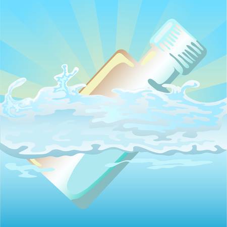 floating bottle on waterのイラスト素材