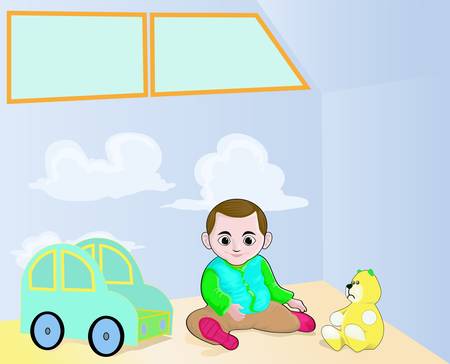 boy playing toys in his roomのイラスト素材