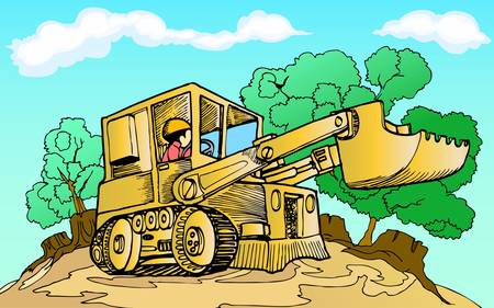 bullldozer in the jungleのイラスト素材