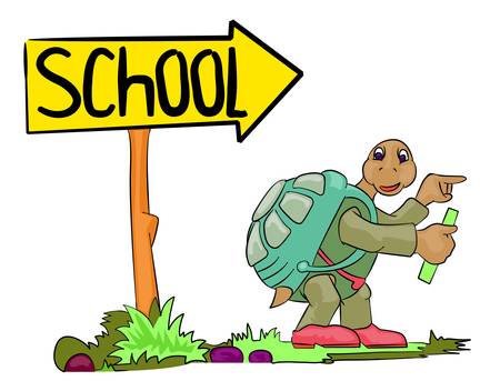 turtle go to schoolのイラスト素材