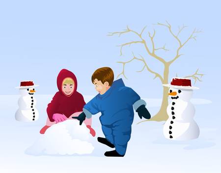 children playing snow dollのイラスト素材